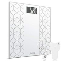 Digital Body Weight Bathroom Scale, FXQ High Precision Sensor Digital Bathroom Scale with Large Blue LCD Backlight Display, 8MM Shatter-Resistant Tempered Glass and Body Measuring Tape, White
