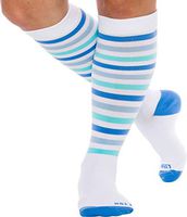 LISH Women's True Stripes Wide Calf Compression Socks - Graduated 15-25 mmHg Knee High Plus Size Support Stockings (Blue, S/M)