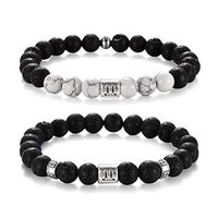 Softones 12 Constellations Lava Rock Aromatherapy Anxiety Essential Oil Diffuser Bracelet for Men Women，Friendship Couple Distance Beads Bracelet Set Gifts