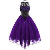 SADUORHAPPY Womens Vintage Dress Lace Medieval Plus Size Dress Retro Long/Sleeveless Midi/Maxi Dress Purple