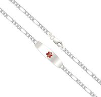 US Jewels And Gems Customizable Ladies 0.925 Sterling Silver 4mm Figaro Medical Alert ID Bracelet, 6in