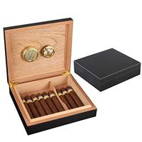 GALINER Desktop Cigar Humidor Box, Cedar Lined Holds to 20 to 30 Cigars Box, with Cedar Divider Humidifier Hygrometer (Black)