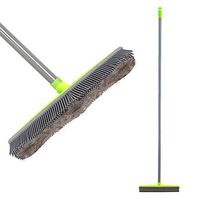 Iamagie Push Broom Long Handle Rubber Bristles Sweeper Squeegee Edge 59 inches Non Scratch Bristle Broom for Pet Cat Dog Hair Carpet Hardwood Tile Windows Clean Water Resistant