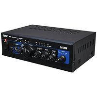 Home Audio Power Amplifier System - 2X120W Mini Dual Channel Mixer Sound Stereo Receiver Box w/ RCA, AUX, Mic Input - For Amplified Speakers, PA, CD Player, Theater, Studio Use - Pyle PTA4
