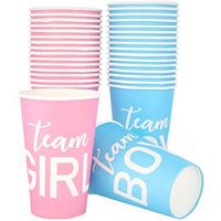 Blue Panda Team Boy Girl Gender Reveal Paper Party Cups, 10 Ounces, (50 Pack)