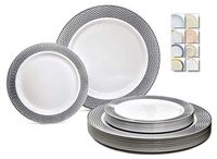 " OCCASIONS" 120 Plates Pack,(60 Guests) Heavyweight Premium Wedding Party Disposable Plastic Plates Set -60 x 10.5'' Dinner + 60 x 7.5'' Salad/Dessert (Diamond White and Black)