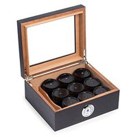SNAK Espresso Wood Marijuana Cannabis Humidor Humidistat & External Hygrometer with 9 Black Marble Canisters