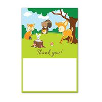 30 Blank Thank You Cards Notes Baby Shower Birthday Forest Animals + 30 White Envelopes