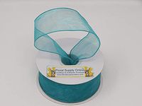 #9 Wired Edge Sheer Organza Ribbon for Floral, Fashion, Craft, Scrapbooking, Gift Wrapping, Hair Bows, Wedding, Baby Shower, and Decorating Projects. (1-1/2 Inch x 25 Yard, Teal Green)