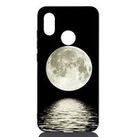 Ostop Black Silicone Case for Xiaomi Redmi Note 7,Soft TPU Ultra Thin Slim Lightweight Matte Phone Case with Creative Pattern Flexible Rubber Gel Shockproof Protective Cover,Moon