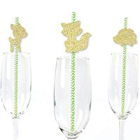 Gold Glitter Fox, Deer and Hedgehog Party Straws - No-Mess Real Gold Glitter Cut-Outs and Decorative Woodland Creatures Baby Shower or Birthday Party Paper Straws - Set of 24