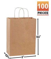 Brown Paper Bags with Handles Bulk. 8x4.5x10.5 100Pcs Gift Bags,Wedding Bags, Party Bags, Shopping Bags, Kraft Bags, Retail Bags by EZ Choice.
