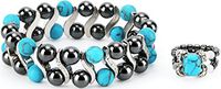 Elegant Womens Hematite Magnetic Therapy & Healing Stone Bracelet & Ring Set Pain Relief for Arthritis and Carpal Tunnel (Turquoise)