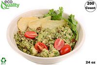 200 Count - EcoQuality 24oz Round Disposable Bowls Natural Sugarcane Bagasse Bamboo Fibers Sturdy Compostable Eco Friendly Environmental Paper Plastic Bowl Alternative Tree Free