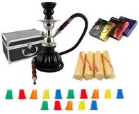 2 Hose Hookah Glass Water Pipe Vase Nargila with Charcoal, 50 gr Flavor,Tips Hookah Set