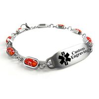 My Identity Doctor - Custom Engraving Medical Alert Bracelet for Women - 5mm Steel, Glass - Black - Wrist Size 6.75 Inch