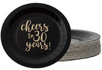 Disposable Plates - 48-Count Paper Plates, 30th Birthday, Wedding Anniversary Party Supplies for Appetizer, Lunch, Dinner, Dessert, Cheers to 30 Years in Gold Foil Design, Black, 9 Inches Diameter