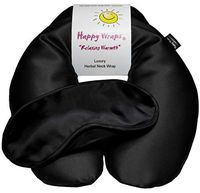 Happy Wraps Microwavable Herbal Neck Wrap - Hot Cold Aromatherapy Neck Warming Pillow - Heating Pad for Migraines, Stress, Gifts for Women, Nurses, Doctors, Christmas and Free Sleep Mask - Onyx