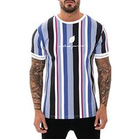 Mens T Shirts Sport Crewneck Short Sleeve Tops Striped Tee Workout Blouse Plus (M, Red)