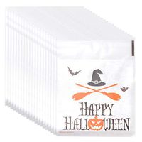 Amosfun 200Pcs Halloween Clear Cellophane Bags Self-Adhesive Sealing Hat Broom Cookie Bags Gift Bags Pouch Packaging Bags for Biscuit Cookie