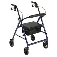 4 Wheel Rollator, Lightweight Folding Blue Aluminum Frame, 6" Caster Wheels, Adjustable 32" to 37"