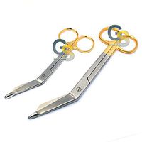 Set of 2 Premium O.R Grade Gold Handle SUPERCUT Lister Bandage Scissors 3.5" + 4.5" with ONE Serrated Blade (GSI Brand)