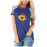 Meikosks Women's Summer Sunflower Tops Tee Crewneck Short Sleeve T Shirt Casual Blouses Blue