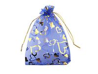 QIANHAILIZZ 5 x 7 Inch 100 Heart Organza Jewelry Gift Pouch Candy Pouch Flower Drawstring Wedding Favor Bags (RoyalBlue Heart)
