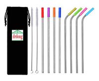drdong-Set of 8 Reusable Stainless Steel Metal Straws with Silicone Tips, 8.5-inch long, 6 mm Wide, 20oz Tumblers Compatible - 4 Straight, 4 Bent, 2 Brushes,1 bag