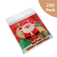 Napoo Christmas Cellophane Treat Bags Self-Adhesive, Assorted Holiday Candy Sack Goodie Dessert Cookie Party Favor Bag Xmas Gift Pouch Mini Bags (B, 200 Count)