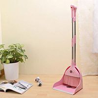 Elevated Broom Dustpan Set Soft Wool Broom mop Stainless Steel Rod, Pink (Dustpan is Bent Handle)