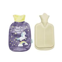 Suillty Natural Rubber Hot Water Bottle with Cute Unicorn Soft Plush - Hot Compress and Heat Therapy (750ml, Purple)