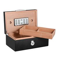 Large Capacity Double Tray 50-80 Stick Matte Real Carbon Fiber Cigar Humidifier Hygrometer