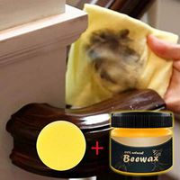 Wood Seasoning Natural Beeswax Wooden Furniture Care Polishing Floor Cleaning Waterproof Wear-Resistant Wax (85g) JKRED (1 Cleaning Wax + 1 Sponge)