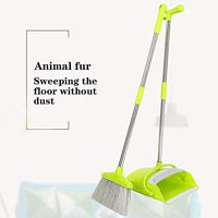 Lefthigh Broom and Dustpan Set Dust Brush Pot Upright Cleaning Remove Hair Sweeping Floor Wisp Scraper Home Cleaner Supplies US Stock (Green)