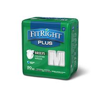 FitRight Plus Adult Diapers, Disposable Incontinence Briefs with Tabs, Moderate Absorbency, Medium, 32"-42", 4 packs of 20 (80 total)