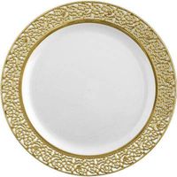 Set of 40 Disposable Dinner Plates Bundle Combo | Premium Quality Firm White Plastic | Elegant Gold Designed Rims | Bulk Qty 20x 10.25'' Dinner Plates + 20x 7.25'' Salad Plates