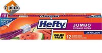 Hefty Slider Jumbo Food Storage Bags - 2.5 Gallon Size, 12 Count 2 Pack