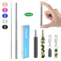 Yoocaa Collapsible Reusable Travel Metal Straws - 2 Pack Portable Drinking Stainless Steel Silver Straws with Carrying Case and Cleaning Brush - Camouflage Yellow & Camouflage Green
