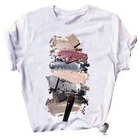 Coupondeal Womens Santa Claus Elk Cosmetics Printed Short Sleeve Round O-Neck Blouse Tops(White 1,L)