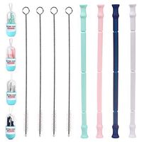 MISDECOR Collapsible Reusable Silicone Straw Portable Folding Drinking Straws with Key Chain Case Holder and Cleaning Brush,BPA Free (Pink,Green,Dark Blue,Gray)