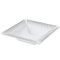 BalsaCircle 30 pcs 12 oz White with Silver Dots Plastic Square Bowls - Disposable Wedding Party Catering Tableware