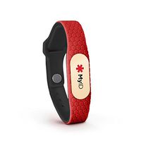 MyID Hive Medical ID - Store Medical Information for Free - Super Comfortable Silicone Material - Perfect for Those with Diabetes, Autism, Etc - Fits Kids & Adults - Gold Pod (Red S/M)