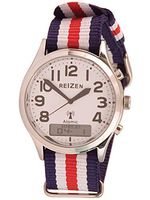 Reizen Low-Vision Ana-Digit Atomic Watch - Red-White-Blue Striped Band