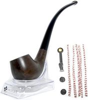 ShowJade (TM) Tobacco Pipe Bent Long Neck Handmade from Ebony with Stand and Free Pipe Cleaning Tool