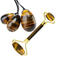 mookaitedecor Tiger's Eye Roller Massager Tool & Yoni Eggs Set of 3, Predrilled with Unwaxed String, Massage Stones for Women