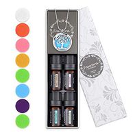 Faurora Essential Oil Necklace Gift Set, Tree of Life Aromatherapy Diffuser Necklace with 4 Aroma Essential Oils (Lavender, Lemongrass, Peppermint and Sweet Orange), Nice Gifts for Women and Girls