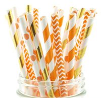 Food with Fashion Thanksgiving Dinner Straws (25 Pack) - Fall Leaf Autumn Wedding Party Supplies, Orange & Brown Assorted Paper Straws for Thanksgiving Table Decor