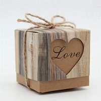 Box Candy Wedding - 50pcs Lot Diy Retro Kraft Paper Candy Box Hollow Love Heart Wedding Favors Gifts Boxes With Hemp - Large Heart Personalized Suitcase Marble Silver Paper Tags 3x3x3 Gold