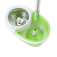 360 Spin Mop with Stainless Steel Bucket Floor Cleaning System Included EasyPress Handle with 2 Cotton Heads for Replacement (Green)